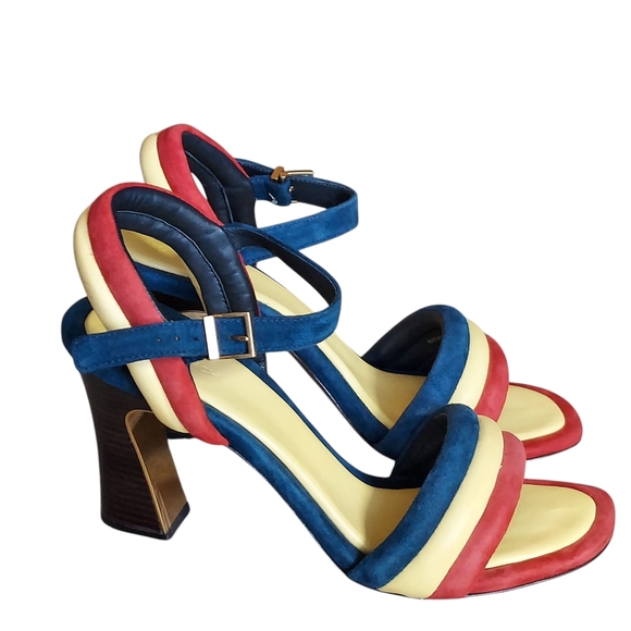 Tory Burch Red and Blue Heels Vibrant Color Block Design - Picture 5 of 16